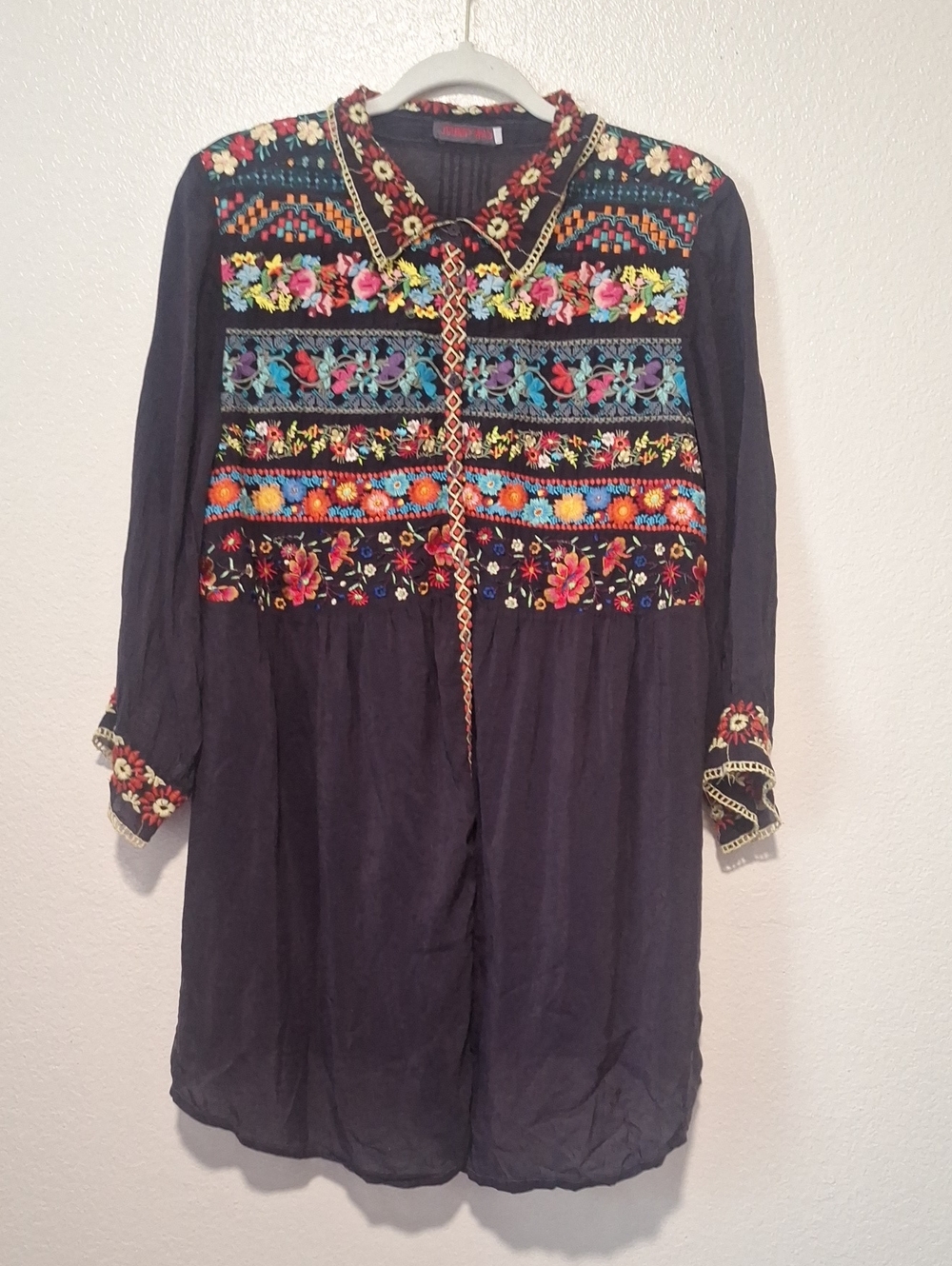 Johnny Was Plumb Embroidered Boho Floral Tunic, Medium
